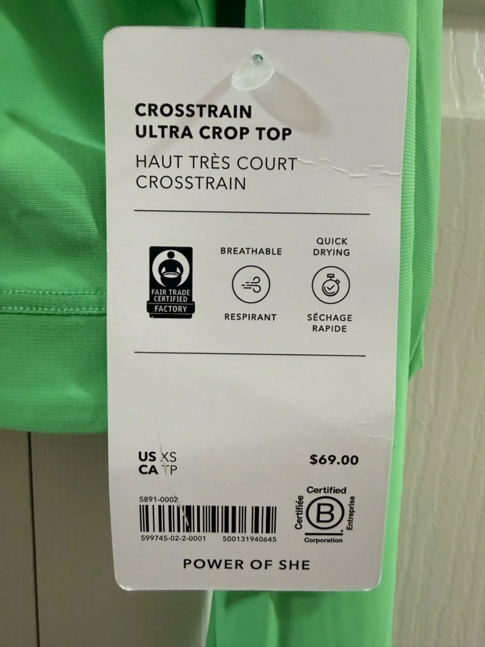 Athleta Crosstrain Ultra Crop Top XS Valley Green NWT Long Sleeve Gym Yoga - Picture 3 of 4